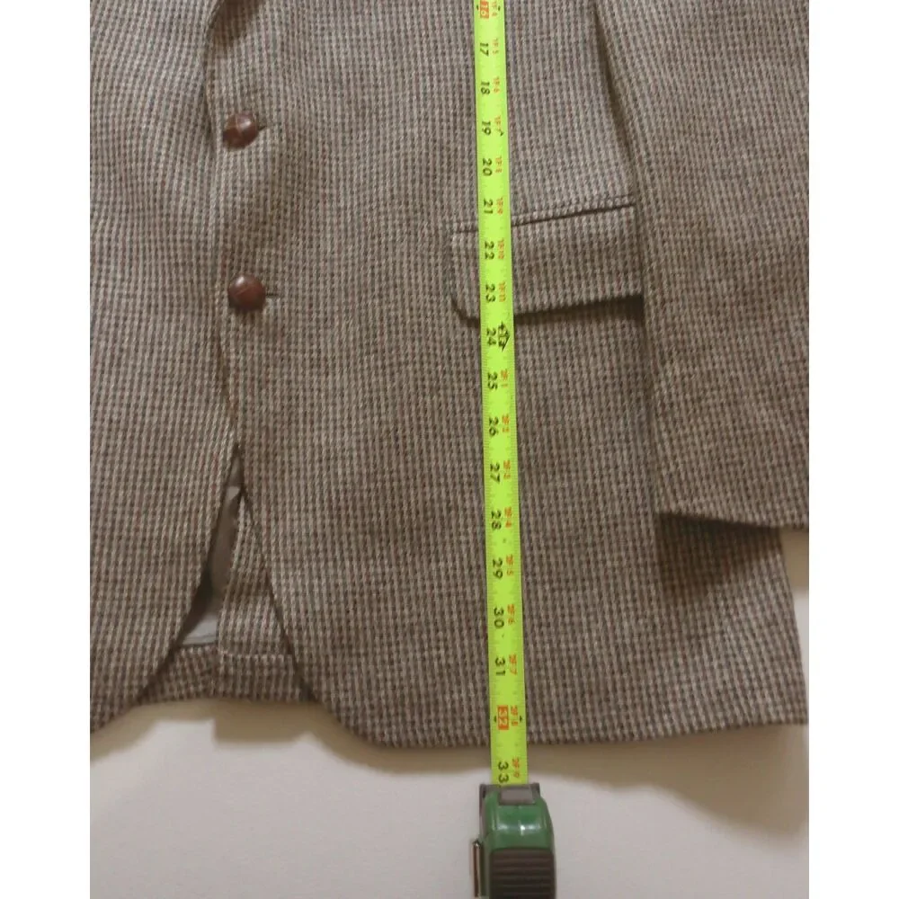 Vintage Stafford 44L 100% Wool Houndstooth Blazer USA Made Brown Sport Coat Fall
